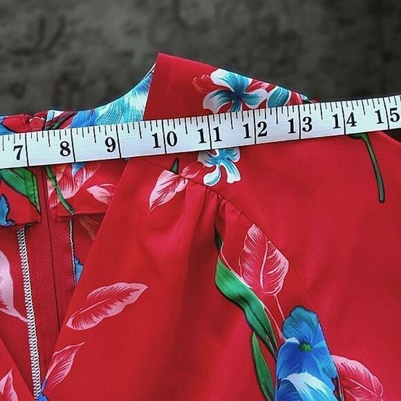 Vtg Royal Hawaiian red floral flutter sleeve faux wrap maxi dress - Picture 6 of 9